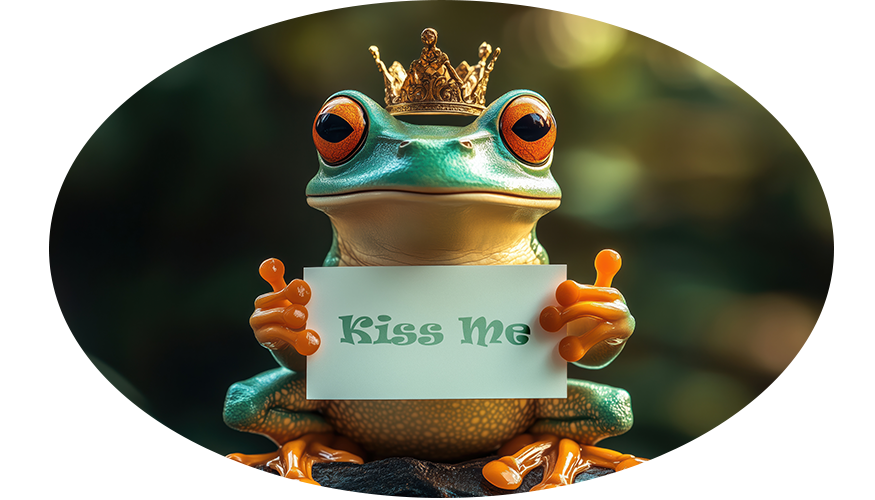Tree frog holding "kiss me" sign